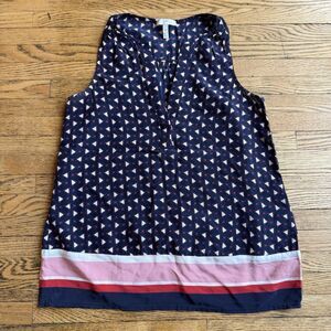 Joie Silk Tank Top Womens Size XS Navy V Neck Sleeveless Blouse Triangles Office